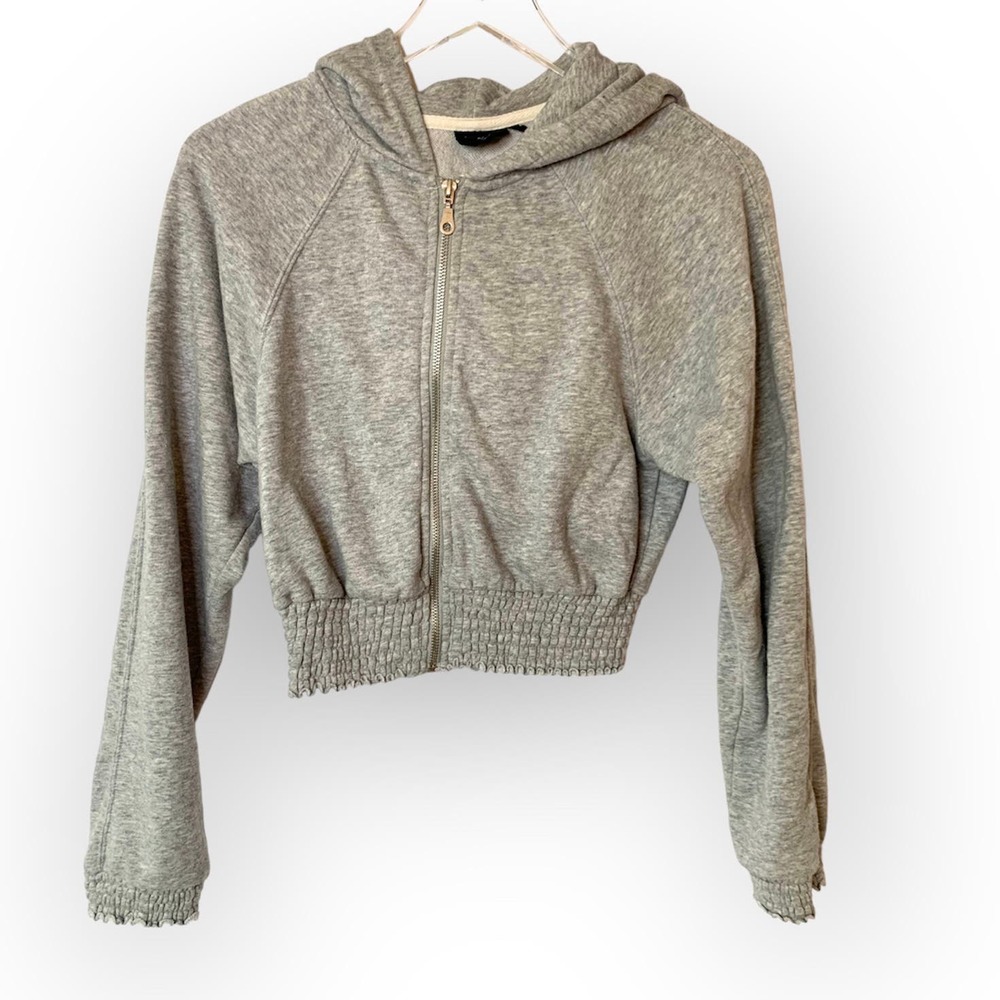 Urban Outfitters Size Large Gray Crop Zip Up Hoodie Jacket